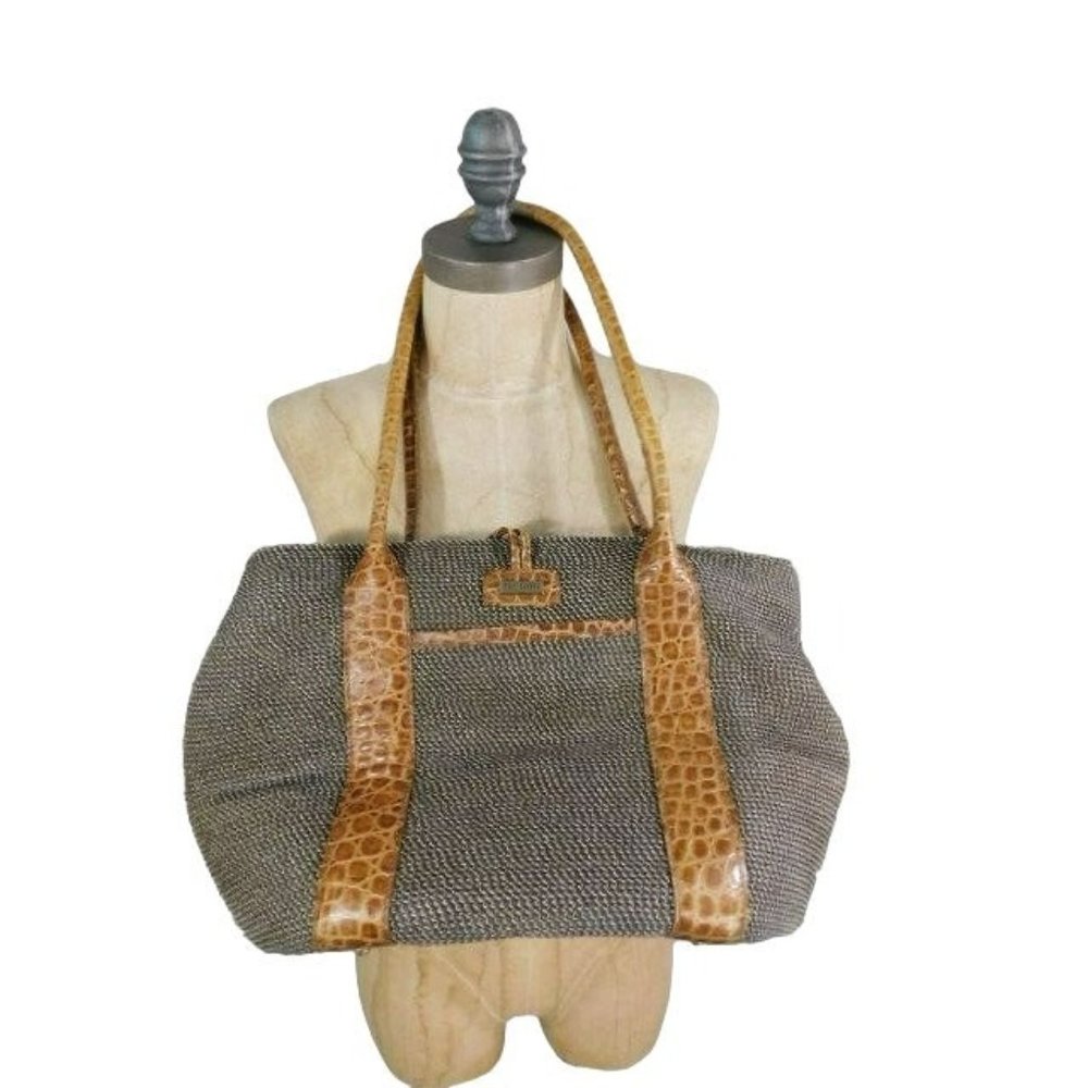 Eric Javitz Reptile Leather Woven Vintage Unique Handbag Purse